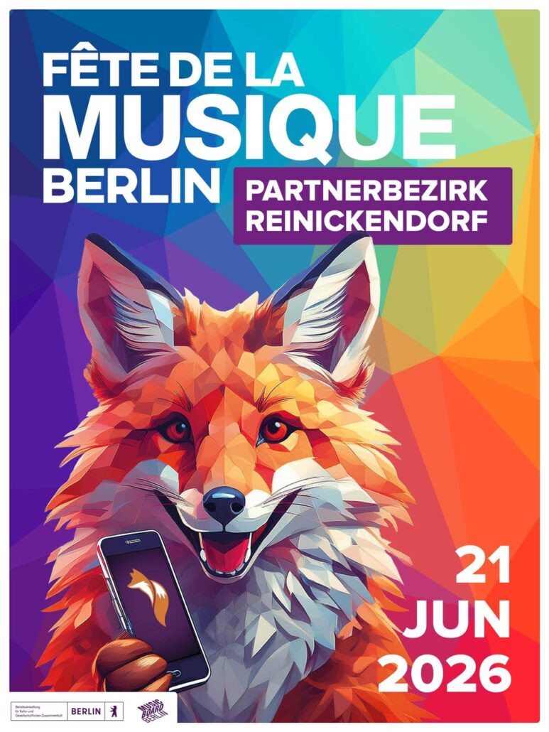 Key Visual for the Fête de la Musique Berlin Partner District Reinickendorf with Fox